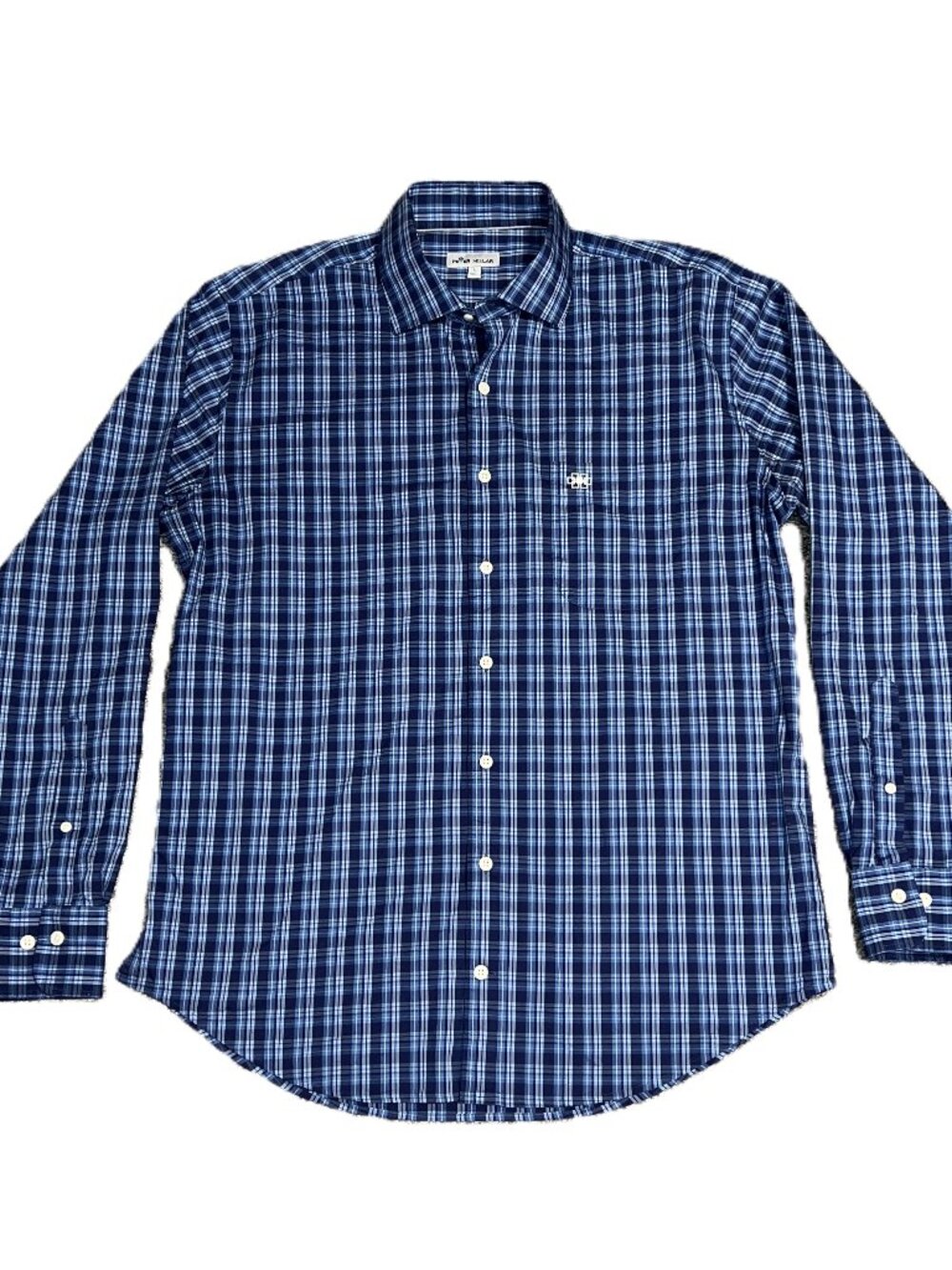 Preppy Luxe Dadcore Peter Millar Blue Plaid Button-down Long-sleeve Shirt Men L
